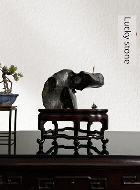 太湖石饰品天然原石配底座灵璧石客厅饰品办公室奇石饰品小饰品