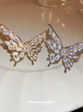 真金电镀锆石蝴蝶珍珠开口戒指气质高级感食指戒时尚百搭指环配饰