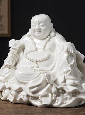 德化白瓷大肚弥勒笑佛摆件大号陶瓷招财佛像供奉家居镇宅客厅摆设