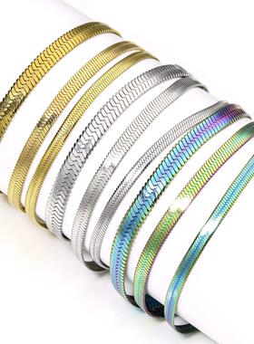 1PC 3/4/5mm wide Flat Snake Chain Stainless Steel Bracelet E