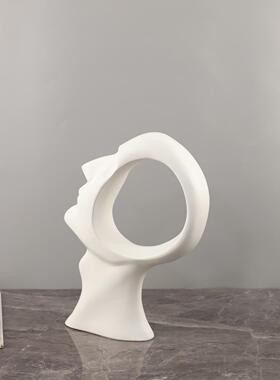 北欧创意抽象树人脂镂空头像物塑摆件客厅1768玄关书雕房软饰装家