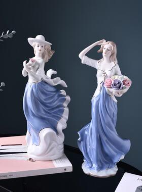 高档欧式家居装饰小摆客厅酒柜电视洋柜房间陶瓷人物西品美女工件