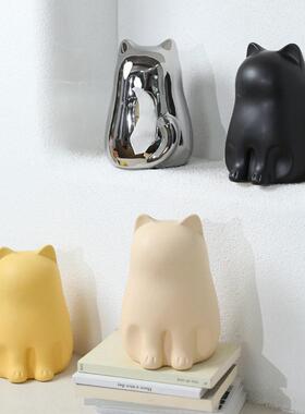 现代简约可爱猫咪陶瓷纸巾盒摆件 创意家用抽取式卫生纸盒客厅桌