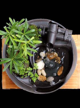 家居陶瓷喷泉流水桌面小摆件装饰中试客厅茶台办公室开业礼品微景