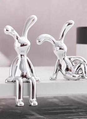 Nordic modern electroplated long-eared rabbit ornament, exud