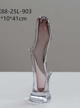 简约家用客厅小口现代花瓶软树杈透明底琉璃创意厚筒摆设直装干花