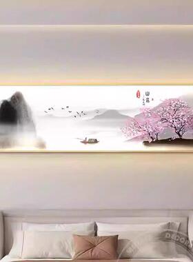 led带灯轻奢卧室床头装饰画简约现代横幅主卧房间挂画壁画高级感