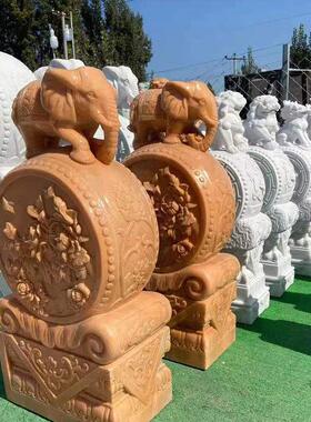 石雕门墩大象石鼓别墅庭院门口仿古抱鼓石一对石头动物摆件