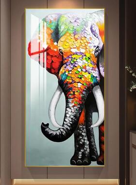 大象孔雀吉祥晶瓷画北欧走廊过道墙挂画轻奢单幅画入户玄关装饰画