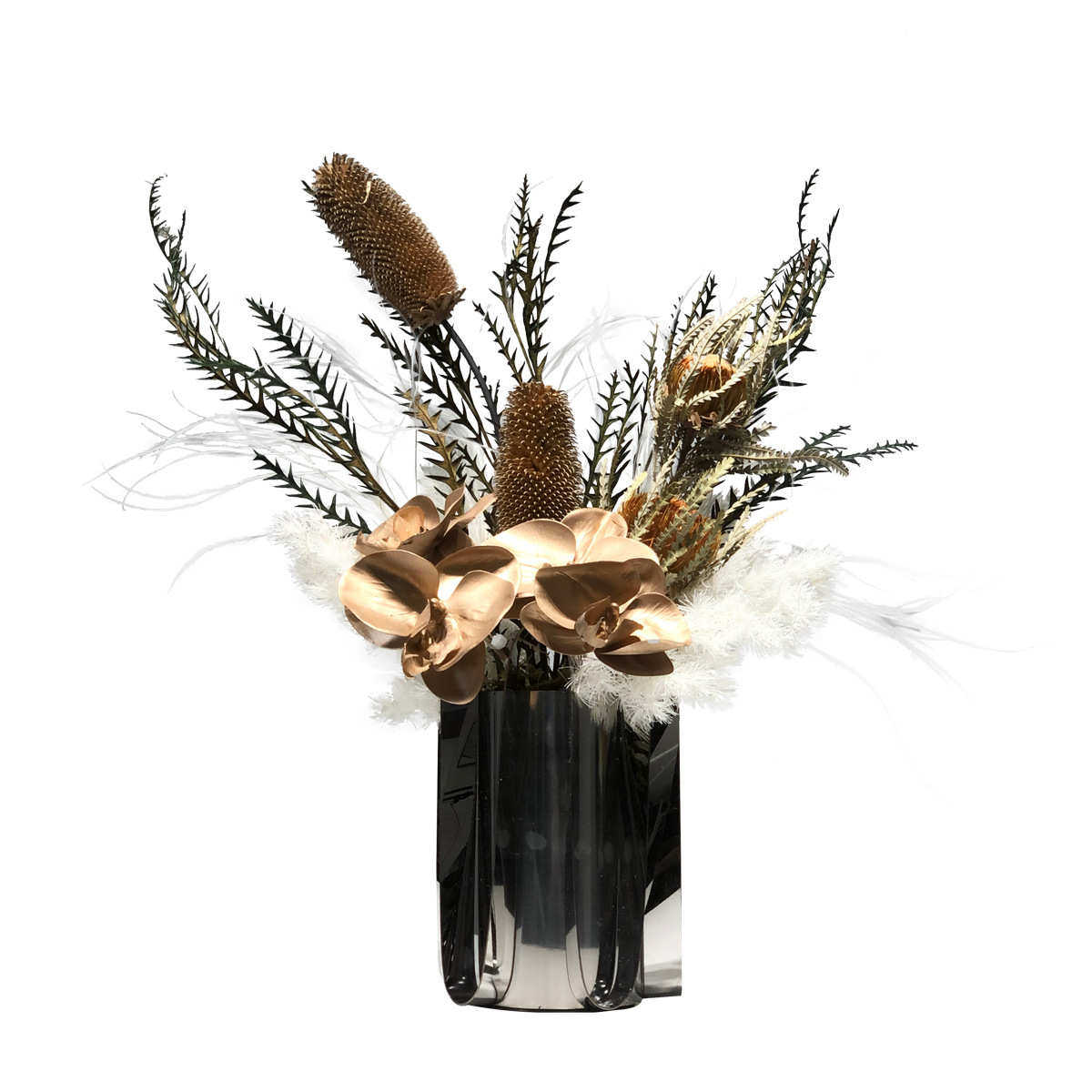 仿真花艺金属花器摆件高端酒店餐桌前台样板房别墅客厅假花装饰品,淘宝优惠券,粉丝福利购,淘宝优惠卷