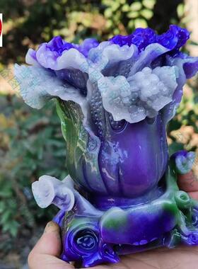 网红直20185882货摆源仿播寿山石独山玉件紫飘花白菜摆件厅客装饰