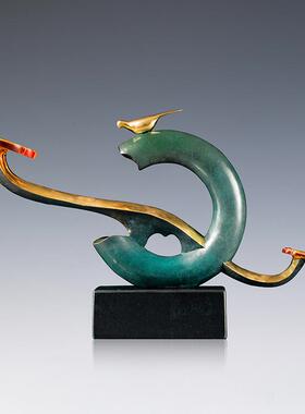 铜金岁月万事如意小鸟铜摆件创意如意家居摆件客厅玄关铜器装饰品