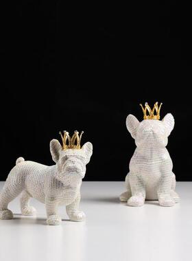 北欧轻奢炫彩皇冠犬动物摆件样板间儿童房创意家居趣味桌面装饰品