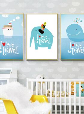 儿童房装饰画卧室挂画床头画女孩男孩房间壁画现代简约动物卡通画