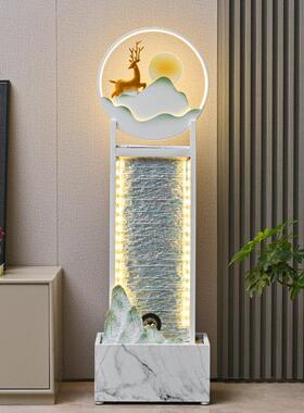 现代水幕墙流水摆件招财假山循环水客厅电视柜入户风水轮开 业乔