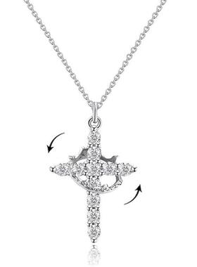 Rotatable Crown Cross Necklace AZircon Gold Silver 50cm Leng