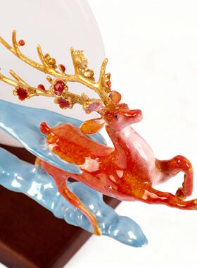 合金工艺摆件招财鹿平安扣天然玉石玄关摆设乔迁送礼一路平安摆件