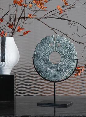 正品中式手工雕刻浅绿饰玉龙璧家居酒店样板房书术房博古架艺装品