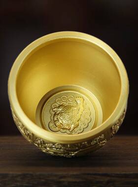 新款直销黄铜百福缸金钱缸精雕金蟾纯铜中式工艺品摆件招财缸办公