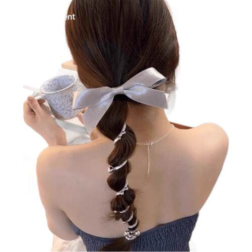 Bow-shaped bead telephone wire hair ties for women, 2024 new - 图3