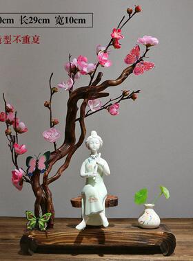 创意陶瓷人物摆件 中式古典电视柜装饰品 青瓷旗袍仕女摆设 白瓷