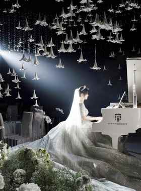 婚庆仿花EVA百合花百合花头吊网顶真舞白色台装饰花水晶搭配红浪