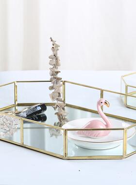 正品铜金属玻璃首古饰收纳盘in条s北欧金色装饰摆件收纳化妆品复