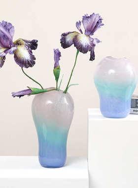 玻璃蓝简约家居装饰花瓶摆件系列器彩色玻璃花瓶花粉春日水培手工