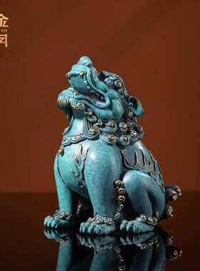 铜金岁月朝天吼貔貅黄铜摆件貔貅铜器工艺品摆件书房办公室装饰品