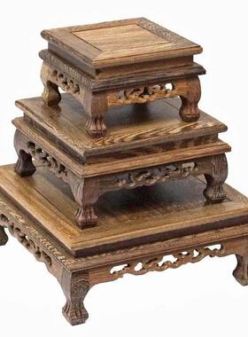 实木正方形摆件底座鸡翅木无线虎脚木质底托奇玉石花盆景木托