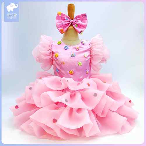 高档儿童蓬蓬亮裙女童可爱唱片蛋糕裙演出芭服蕾舞蹈服合公主裙表 - 图0
