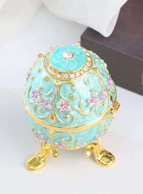奢华精美彩蛋欧式首饰盒滴油金属工艺品鸡蛋珠宝盒花朵鸡蛋装饰盒