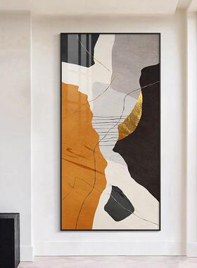 抽象入户玄关装饰画现代简约竖版挂画大气走廊过道壁画橙色轻奢画