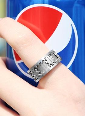 齿轮戒指可转动钛钢食指环男女霸气个性欧美潮人创意尾戒转运戒指