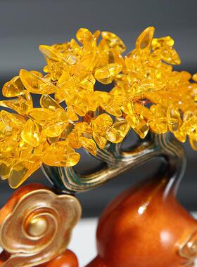 福葫芦水晶树鹿创意三件套轻奢高档电视柜装饰摆饰客厅装饰品乔迁