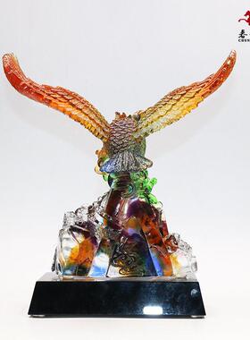 大展宏图琉璃鹰击长空老鹰摆件办公室装饰品前台开业工艺品礼品