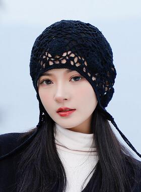 帽子女款2026新款针织帽镂空手工编织女款包头帽新款女士时1010d