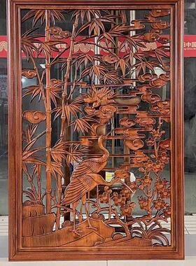 东阳木雕挂件入户玄关沙发背景装饰画竖屏实木香樟雕刻福字工艺品