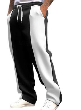 Men's Gray and White Striped Casual Pants Loose Comfortable