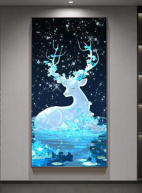 轻奢梅花鹿玄关装饰画蝴蝶走廊过道挂画高级感星夜入户门带灯壁画