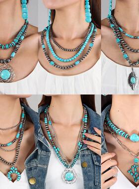 Turquoise Beaded Necklace: Bohemian Style, Suitable NK24180