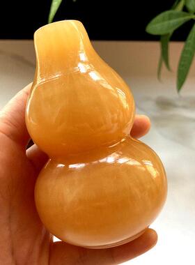 天然玉石葫芦摆件米黄玉雕刻福禄平安家居客厅玄关装饰品招财纳福