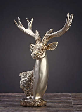 招财麋鹿头玄关摆件欧式客厅样板间软装饰品乔迁之喜结婚礼物