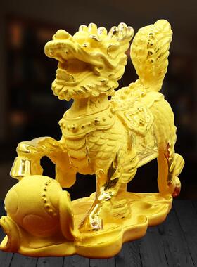 福缘绒沙金麒麟摆件纳财进福贵麒麟工艺品中国风家居办公室摆件
