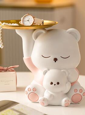 直销新款轻奢抱抱熊中式玄关钥匙收纳摆件客厅电视柜装饰品树脂桌
