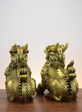 麒铜铜护宝财富麒麟件一对麒摆麟装饰品无底财福麒麟HYwqsrwe铜麟