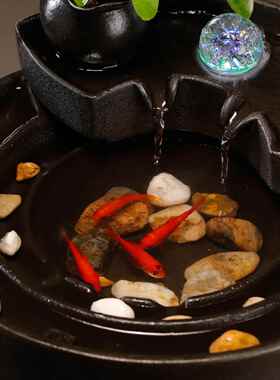 命聚HYY23031宝盆、流水喷泉摆件、代简约风水算碗现、中式塘景鱼