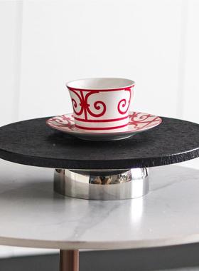 平高果脚圆形面蛋点心展示糕盘摆件酒店KLA会所水盘收纳托盘软装