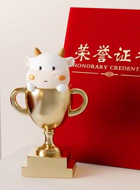 创意牛杯优秀员工定制奖杯订制摆件年会销售冠军刻字纪念品的礼物