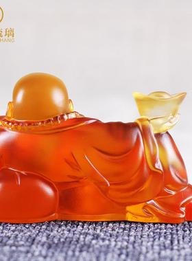 高档中式琉璃弥勒佛摆件汽车 用平摆件安 可定制高档礼品笑水佛